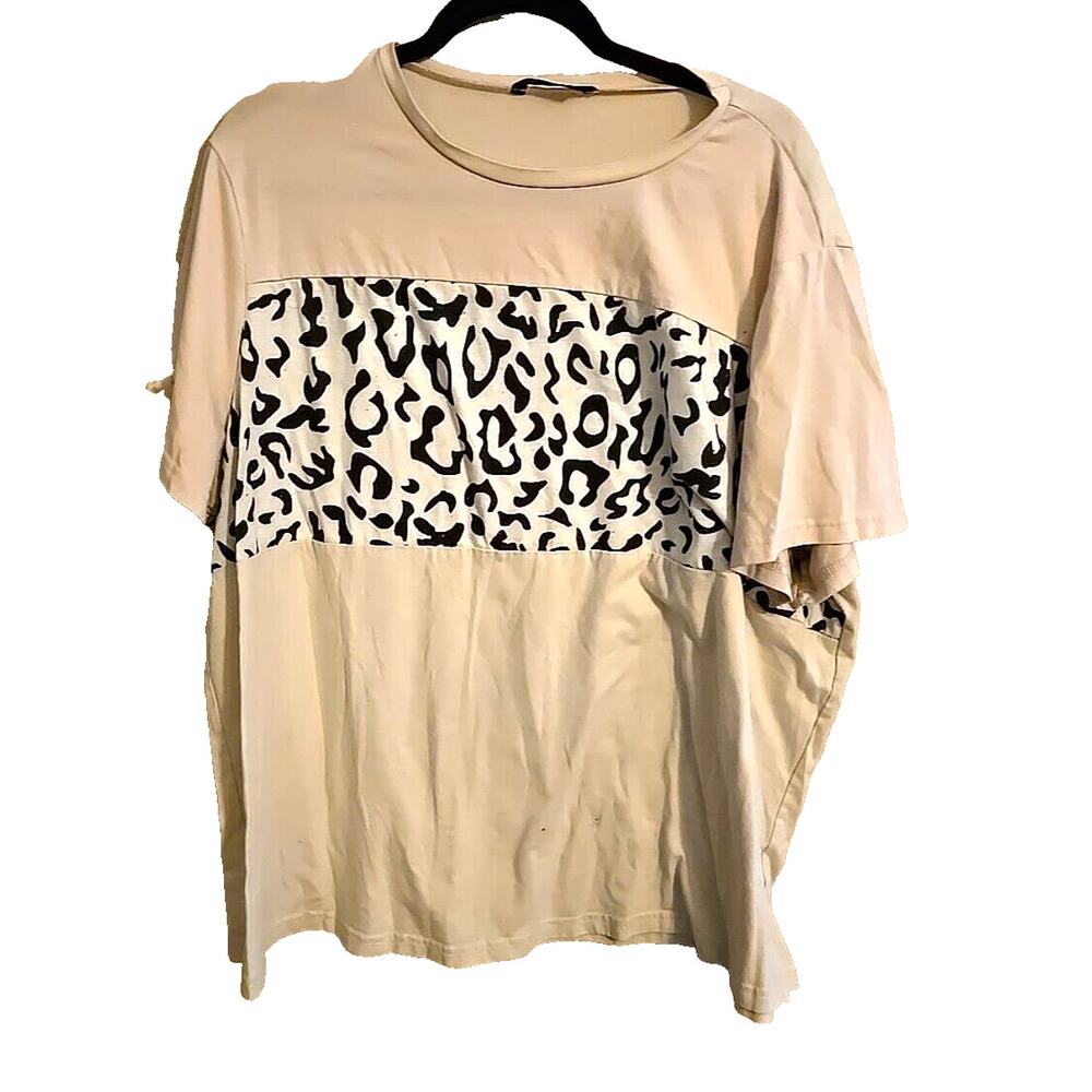 SHEIN Curve Pink Contrast Leopard Print Short Sleeve Casual Top Womans Size 4XL